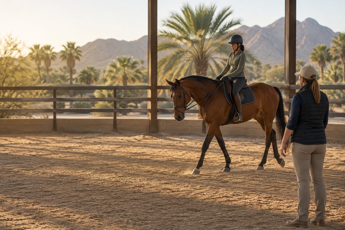 Horse and rider during arena riding practice