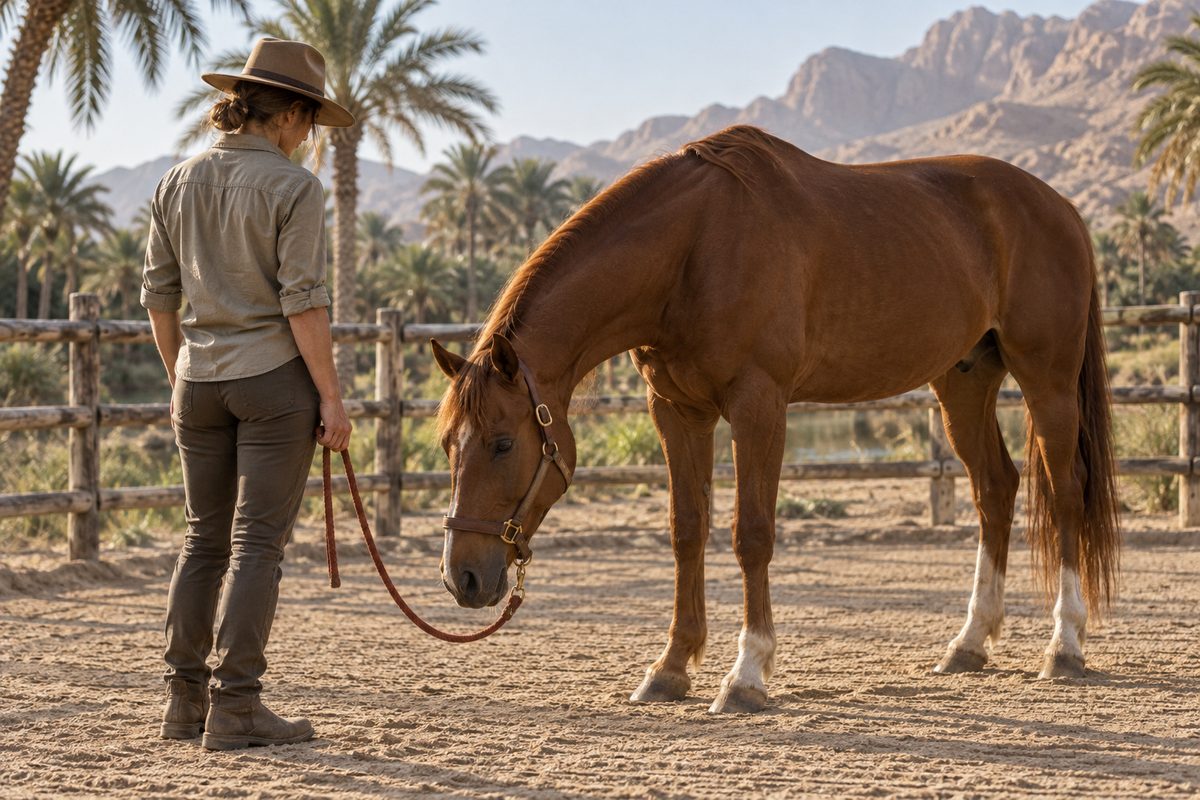 Ground handling practice beside a horse